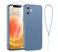 Viojrlra Cover per iPhone 12 con 2 Pellicola Vetro Temperato, Custodia Antiurto Ultra Sottile Liquid Silicone Morbido, Anti Ingiallimento Anti-Graffio Protettiva Case per iPhone 12 Cover (Grigio)