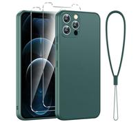 Viojrlra Cover per iPhone 12 Pro con 2 Pellicola Vetro Temperato, Custodia Antiurto Ultra Sottile Liquid Silicone TPU Morbido, Anti Ingiallimento Anti-Graffio Protettiva Case iPhone 12 Pro Max (Verde)