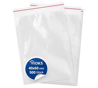 VIOKS 500 sacchetti con cerniera 40 x 60 mm, 4 x 6 cm, 50 micron con chiusura a pressione, 4 x 6 cm, richiudibili, piccoli sacchetti con cerniera trasparenti