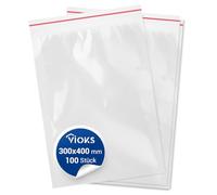VIOKS Sacchetti con cerniera, 100 pezzi, 300 x 400 mm, 30 x 40 cm, 80 micron con chiusura a pressione, richiudibile, sacchetto di plastica impermeabile, con chiusura a pressione