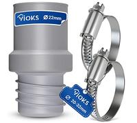 VIOKS Set 2x fascette per tubi in acciaio inossidabile 20-32mm & adattatore di scarico per lavatrice 22mmØ per 22mmØ - raccordo terminale per tubo di scarico della lavastoviglie