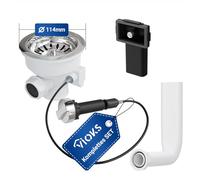 VIOKS Valvola eccentrica cestello 114 mm Ø con azionamento e troppopieno - Set cestello valvola a cestello in plastica per lavello della cucina