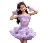 ,Viola,140,Abito da Ballo Latino per Ragazze, Senza Maniche Costume da esibizione Cha Cha Rumba, Abbigliamento da Ballo per competizioni e Prove di Ballo Latino