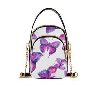 Viola Acquerello Farfalle Bianco Una Borsa A Tracolla Donna Colorata Catena Cinghia Del Telefono Cellulare Borsa Trapuntata Cerniera Signora Crossbody
