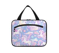 Viola Arcobaleno Unicorni Hanging Travel Toiletry kit con Gancio Designer Accessori Borsa per il Trucco per Essentials Donne Viaggio bolso para maquillaje, Unicorni arcobaleno viola, M, casual