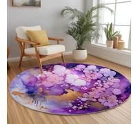 Viola Astratto Tappeti rotondi 60 cm per soggiorno, antiscivolo lavabile, pelo corto morbido Bellissime Macchie D'Inchiostro tappeto stampato per camera da letto cameretta dei bambini
