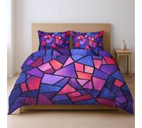 Viola Blocchi Di Colore Geometrici Astratti Retrò Biancheria Da Letto Maneggevole Parure CopriPiumino Con Cerniera Adatto Ai Giovani 260 x 240cm Set Da Tre Pezzi