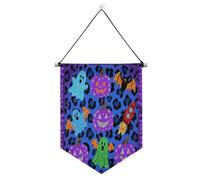 Viola-blu Leopard Print Halloween zucca banner gancio per parete con asta telescopica banner parete decorazioni all'aperto per feste Festival & giorno speciale banderitas para fiestas