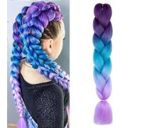 Viola/Blu/Viola Chiaro Extension Per Treccine Africane 24" Treccia Capelli Colorate Ombre Jumbo Treccia Extension Capelli Fibra Sintetica Treccia Di Scatola Crochet Twist Braiding Hair