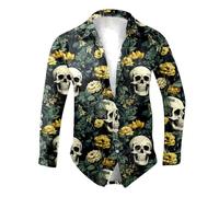 Viola Camicia Halloween Uomo a Maniche Lunga Camicia Divertente Stampa Pipistrelli Zucche e Fantasmi Hawaiano Maglietta con Bottoni Camicia da Spiaggia Casual Vintage per Carnevale 3xl Folletti Bianco