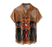 Viola Camicia Halloween Uomo a Maniche Lunga Camicia Divertente Stampa Pipistrelli Zucche e Fantasmi Hawaiano Maglietta con Bottoni Camicia da Spiaggia Casual Vintage per Carnevale 3xl Teschio Grigio
