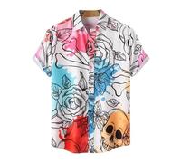 Viola Camicia Halloween Uomo a Maniche Lunga Camicia Divertente Stampa Pipistrelli Zucche e Fantasmi Hawaiano Maglietta con Bottoni Camicia da Spiaggia Casual Vintage per Carnevale 3xl Folletti Bianco