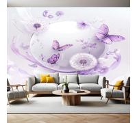 Viola Carta da Parati 250x175 cm Denti di leone e farfalle Fotomurale Art Sfondo TNT Murale Fotografica per Soggiorno Camera Ristorante Ufficio Camera dei Bambini e Decor da Parete