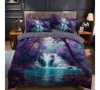 Viola Copripiumino Una Piazza e Mezza 260x240 cm Bellissima cascata nella foresta Set Biancheria da Letto Confortevole Microfibra Cotone Traspirante con Cerniera e 2 Federe
