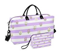 Viola e Bianco A Righe Fiori Decorativi Pernottamento Carry On Tote e Bagagli Grande Borsa da Palestra con Borsa Da Toilette per Viaggio Pieghevole Bolsa de Mano para ropa de