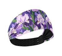 Viola e Bianco Iris Fiori antiscivolo Fascia Holder Organizer Elastici per capelli da donna per uso quotidiano Calcio Escursioni Ciclismo