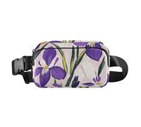 Viola e Bianco Iris Fiori Elegante Zipper Fanny Pack Sling Bag per Donne Uomini Mini con Cinghia Regolabile per Viaggi Vacanza Corsa Accessori para correr mujer, Fiori viola e bianchi iris, Fiori di