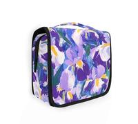 Viola e Bianco Iris Fiori Pittura A Olio Sacchetto Cosmetico con Gancio Appeso Zipper Cosmetic Bag Per Borsa Viaggio-Size Accessori