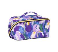 Viola e Bianco Iris Fiori Pittura A Olio Toiletry Bag con divisori Custodia Impermeabile Cosmetico Trucco Borsa Da Viaggio Accessori