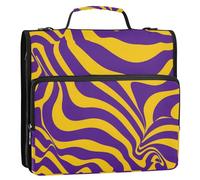 Viola e Giallo linee ondulate 3 anelli 3,8 cm cerniera raccoglitore organizzatore con tracolla e maniglia tasche multiple documenti documenti borsa di archiviazione per ufficio scuola gestor de