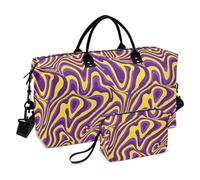 Viola e Giallo Lines Trippy Decorative Duffel Bag Travel Tote Gym Bag con Toiletry Bag per Aereo Viaggio Impermeabile Bolsa para viajar en Avion de Mujer