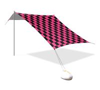 Viola e Nero Americano Plaid Progettato UPF50+ Pieghevole Beach Cabana Impermeabile Ombra Parasole con Sacchi di Sabbia e Pala per Campeggio, Picnic, Cortile & Pesca carpa para el sol