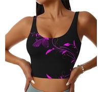 Viola e Nero Farfalla Fantasia Donne Canotta Sportiva Imbottita Reggiseno Sportivo Corsa Fitness Yoga Corsetto Top Dancewear U Design, Nero , S