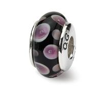 Viola E Nero Mano Soffiato Vetro Perlina .925 Argento Sterling Reflection Beads