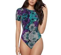 Viola E Teal Fiori Tutina Per Le Donne Di Base Adulto Della Tuta Pigiama Tinta Unita Pagliaccetto Per Indumenti Da Notte, Nero , S