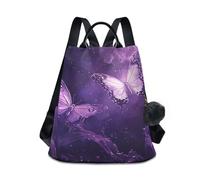 viola farfalla volante moda borsa per pannolini zaino leggero impermeabile zaino per le donne per Daily College Shopping con portachiavi Pom-pom