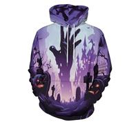 Viola Felpa con Cappuccio Unisex Uomo Donna - Hoodie Pullover con Stampa Mani di Zombi Motivo Cimitero 3D, Manica Lunga, con Tasche - Casual Sportiva,5XL