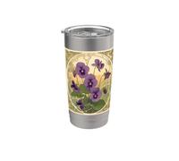 Viola Fiori Febbraio Compleanno Stile Liberty Bicchiere termico in acciaio inox doppia parete