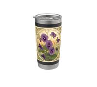 Viola Fiori Febbraio Compleanno Stile Liberty Bicchiere termico in acciaio inox doppia parete