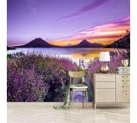 Viola Fiori Montagne Laghi Cielo 3D Carta Da Parati Facile Installare Mobili Sfondi Ufficio Divano Camera Letto Sfondo Decorazione Murale-430cm×300cm