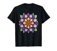 Viola Giallo Mandala Lotus Flower Boho Simmetria Maglietta