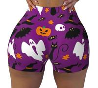 Viola Halloween Horror Stampa Elastico Estate Comodo Breve Design Senza Cuciture Yoga Biker Shorts Esercizio Uso quotidiano, Nero, XXL
