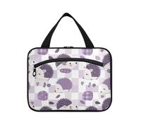 Viola Hedgehogs Checkered Plaid Hanging Toiletry Bag per gli uomini con gancio, Designer Compact Toiletry kit per la mamma Viaggiare estuche de maquillaje para Mujer, Plaid Viola Ricci A Scacchi, L