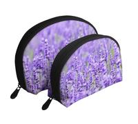 Viola lavanda stampato, Borsa per trucco a conchiglia Portamonete da donna Borsa da toilette piccola Borsa per cosmetici 2 pezzi