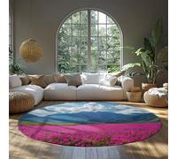 Viola Mare di Fiori Tappeto Rotondo Paesaggio Montano Romantico Fiore Campo Pavimenti Tappeti per Camera Da Letto Soggiorno Bagno Divano 200cm