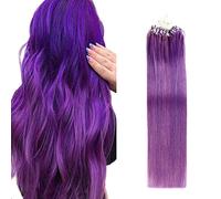 Viola Micro Loop Anello Estensioni Dei Capelli Umani Lungo Micro Loop Anello Perline Linea Di Pesce Naturale Dritto Reale Estensione Dei Capelli Per Le Donne, 50G 100 Fili,24inch (60cm)