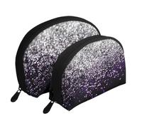 Viola Nero Argento Glitter, Borsa per trucco a conchiglia Portamonete da donna Borsa da toilette piccola Borsa per cosmetici 2 pezzi