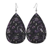 Viola Nero Goth Spettrale Orecchino In Pelle Per Le Donne Goccia Penzolare Stampato Accessori Moda Abbigliamento Quotidiano Festa, Misura unica, Pelle