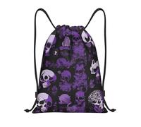 Viola Nero Goth Spooky Titolo: Borsone leggero con coulisse - Sacca da palestra pieghevole impermeabile con tracolla regolabile, ideale per sport, yoga, viaggi e scuola, Nero , M