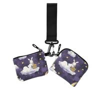 Viola Nuvole Conigli Luna Doppio Portafoglio da Polso per Le Donne Piccolo Portatile Porta Carte di Credito Portafoglio con Cerniera Tasca Monete per Lavoro Viaggi 2 Pz, nuvole viola conigli luna, 1
