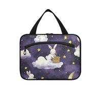 Viola Nuvole Conigli Luna Hanging Borse per le Donne Impermeabile con Gancio Designer Necessities Tote Bag per Viaggi Essentials Donne Crociere estuche de maquillaje para Mujer, Luna Conigli Nuvole