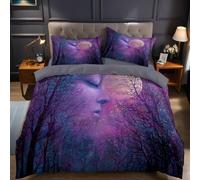 Viola Parure Copripiumino Matrimoniale 3 Pezzi Cielo stellato, luna e alberi Stampa Copripiumino in Microfibra con 1 Copripiumino 200x200 cm e 2 Federe 50x80 cm