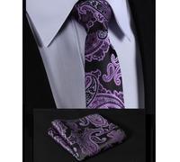 Viola Prugna Cravatta Seta Nera Paisley Floreale Tasca Quadrato Nozze Uomo Set