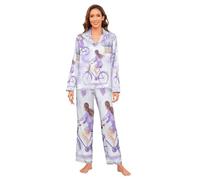 Viola Romantico San Valentino Lavanda Pigiama Set Donne Morbido Manica Lunga Piuma Polsino Comodo Pigiama Set Damigella D'onore M pigiama para mujer de algodon manica lunga loungewear 2 pezzi lounge