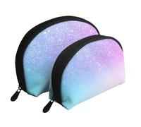 Viola rosa Glitter Ombre sfumatura blu, Borsa per trucco a conchiglia Portamonete da donna Borsa da toilette piccola Borsa per cosmetici 2 pezzi