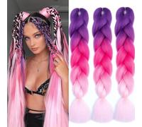 Viola/Rosa Rosso/Rosa Chiaro Extension Per Treccine Africane 24" Treccia Capelli Colorate Ombre Jumbo Treccia Extension Capelli Fibra Sintetica Treccia Di Scatola Synthetic Braiding Hair
